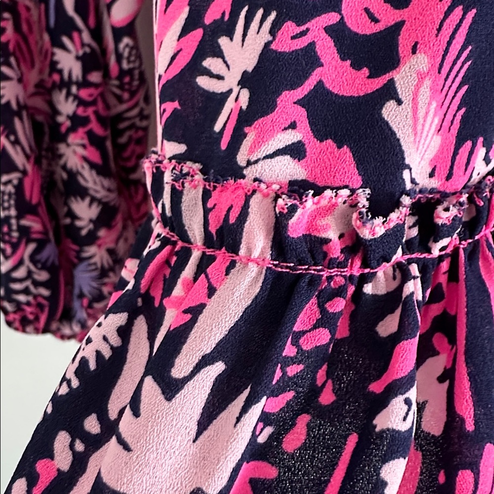 LILLY PULITZER Savanna LS Top Pink Navy Flounce Hem EUC Sz XL - Picture 11 of 14